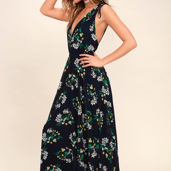 Lulus Remember the Days Navy Blue Floral Print Maxi Dress Small, Gently Worn - Picture 5 of 11